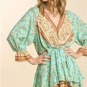 Umgee Blue and Cream Ruffled Tiered Sundress